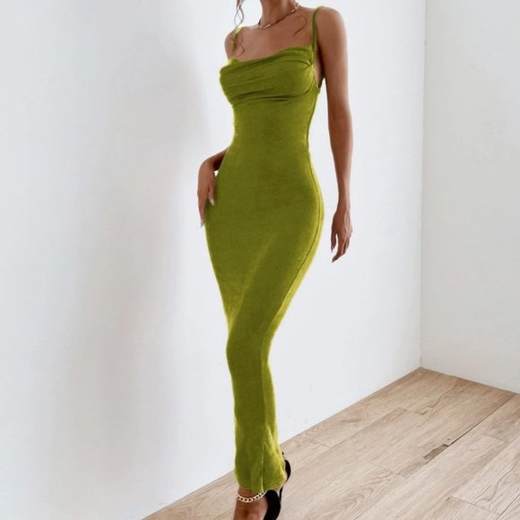 tie backless maxi dress chic elegant sexy trending green - Picture 5 of 9